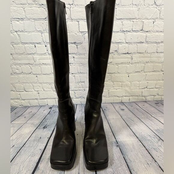 VINTAGE Luichiny Mavis Black Leather Y2K Classic Club Retro Platform Boots 39 - Picture 3 of 16